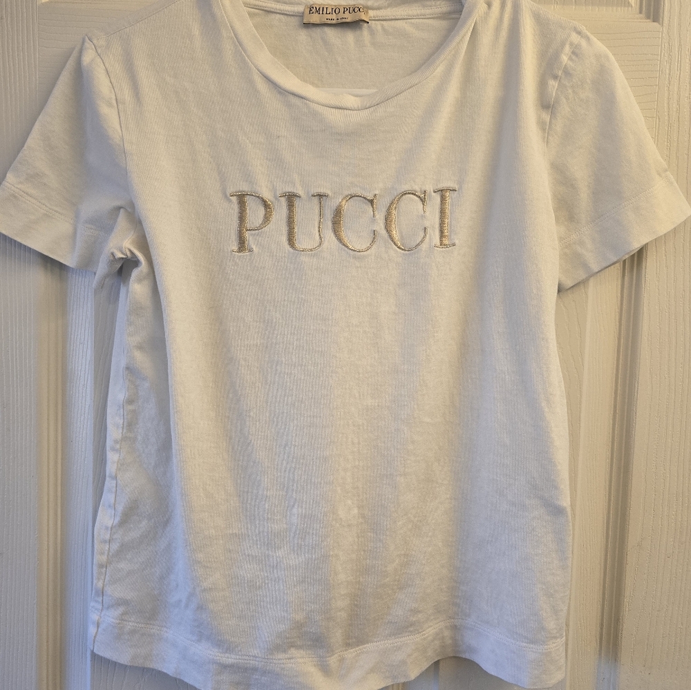 Emilio Pucci White Tee with Gold Logo